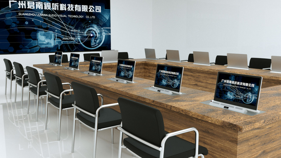 Office Equipment Ultrathin Lcd Monitor Motorized Pop Up Monitor Lift Unite With Microphone For Meeting Room
